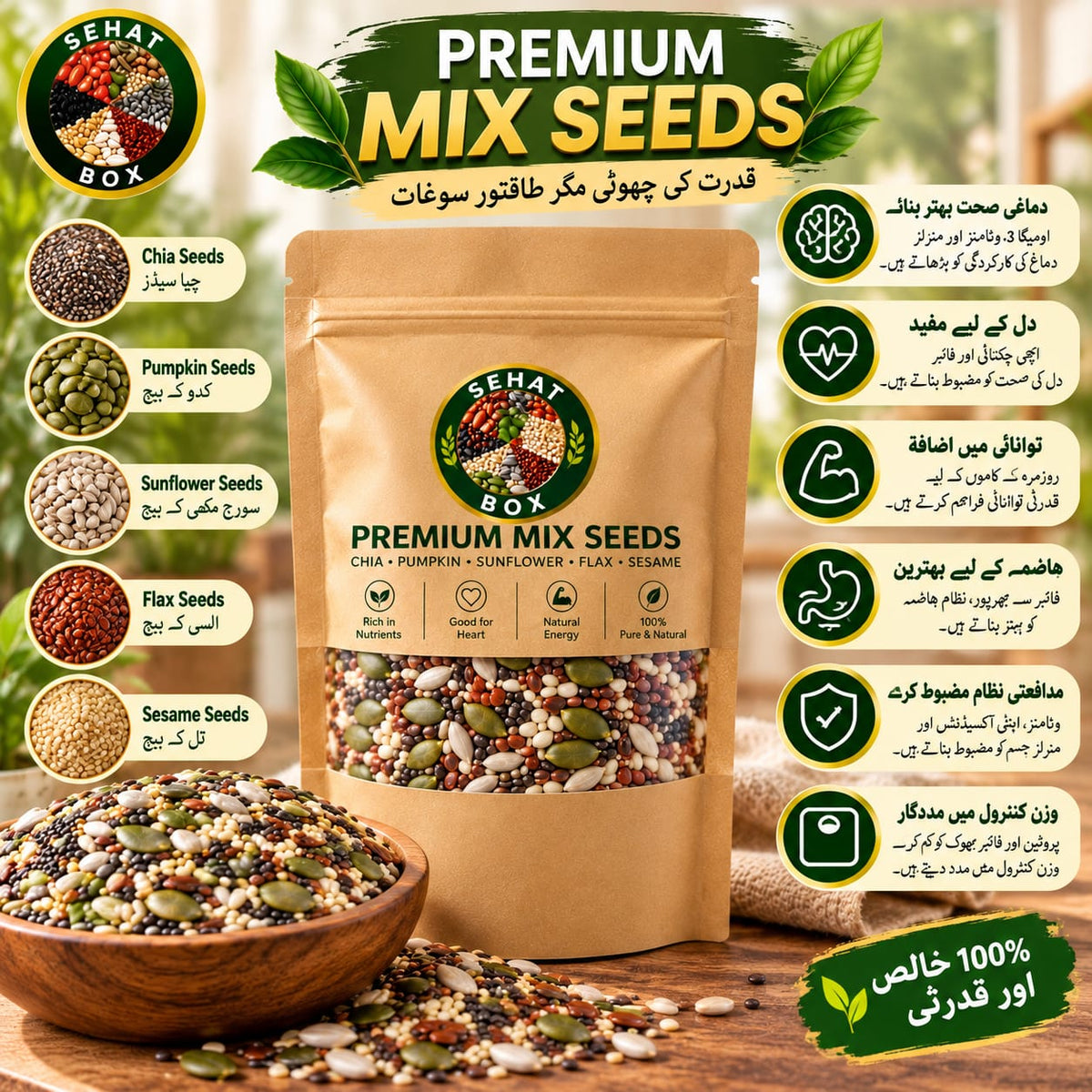 Sehat Box Premium Mix Seeds – Chia, Pumpkin, Sunflower, Flax & Sesame Seeds